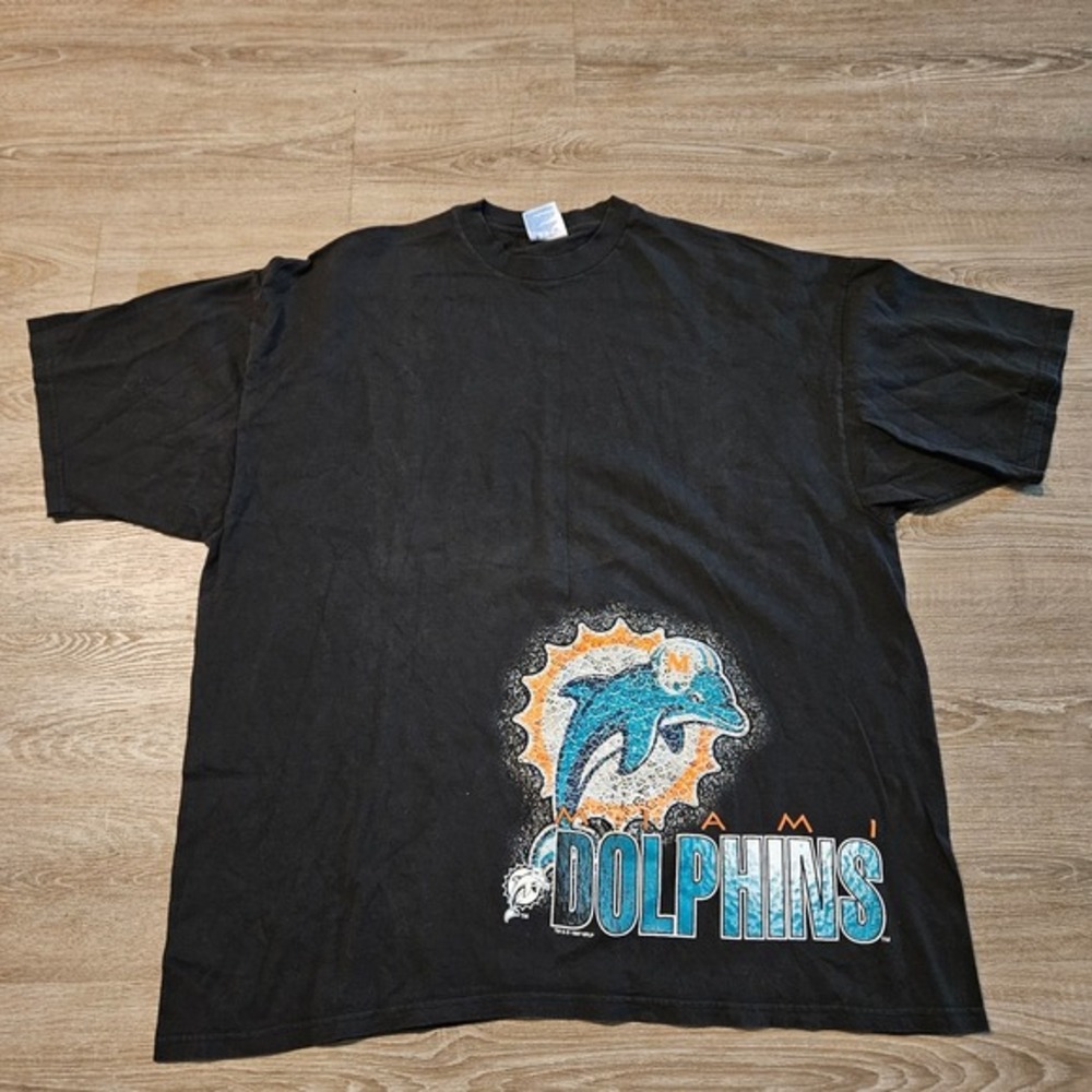 Vintage 1997 Miami Dolphins T Shirt Hanes Heavyweight 3XL Black NFL Football - Picture 1 of 5